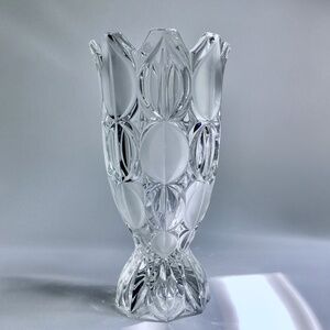 1980's Mikasa Frosted & Clear "Oval Dot" Pressed Glass Vase